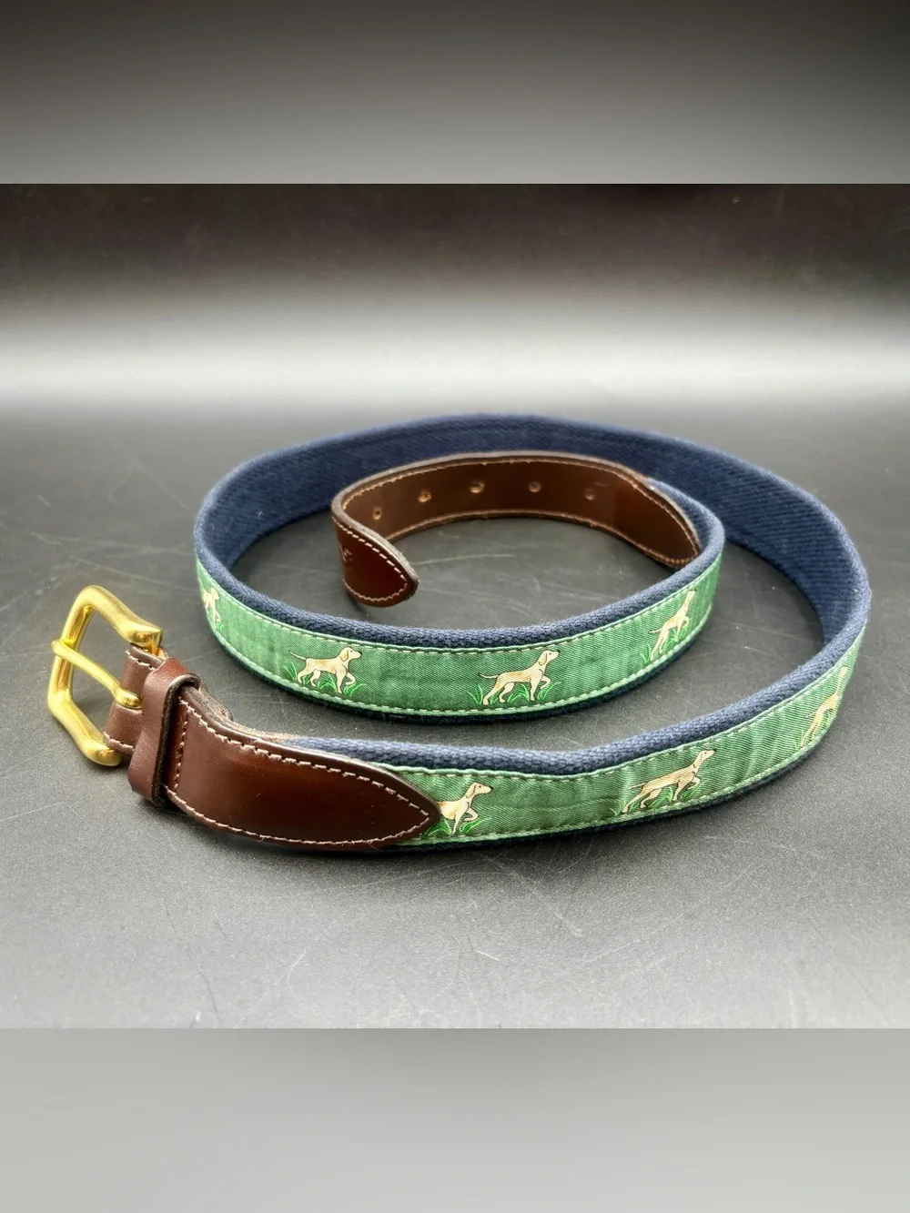 Vineyard Vines Men's Canvas Club Belt – Hunting Dog Pointer Motif Size 42